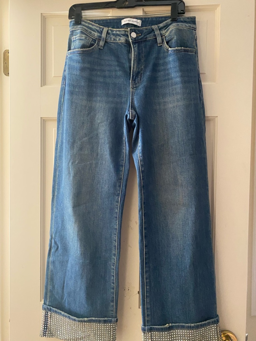 Flying Monkey Blue Cropped Ankle Jeans with Rhinestone Cuff